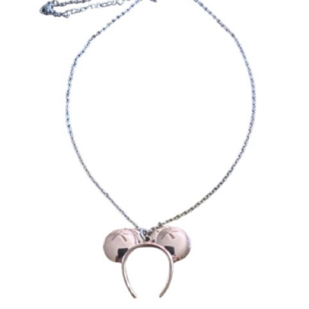 Disney Parks Minnie Mouse Ears Headband Necklace Rose Gold with silver chain